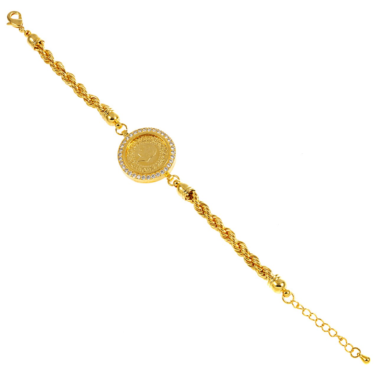 Taşlı Çeyrekli Burgu Zincirli Bileklik