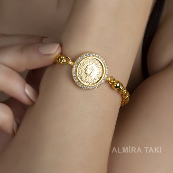 Taşlı Çeyrekli Burgu Zincirli Bileklik