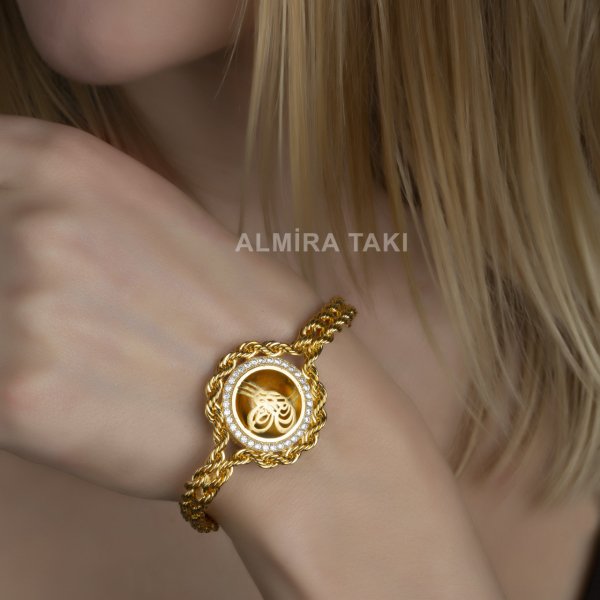 Tuğralı Çift Burgu Zincirli Bileklik